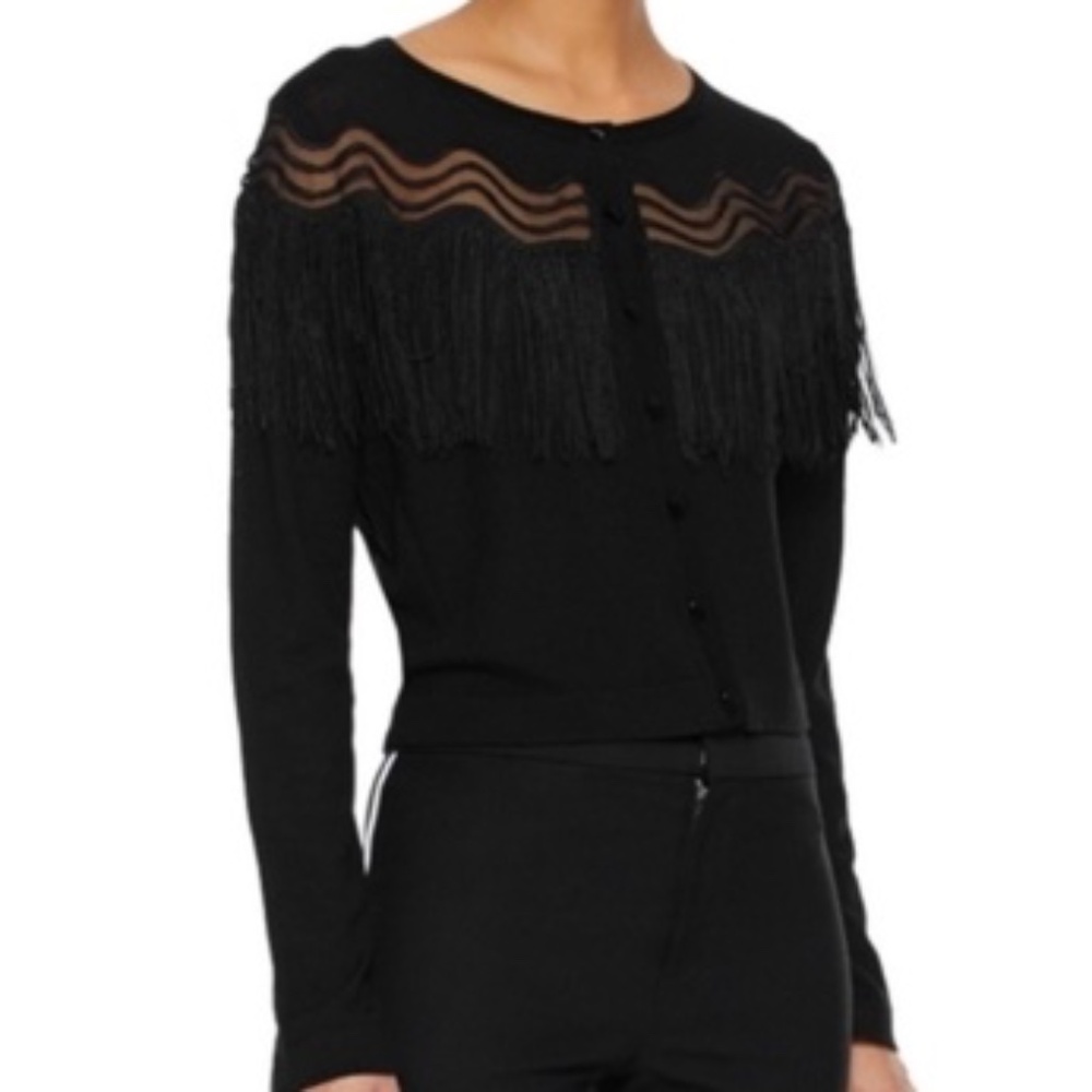Elie Tahari Finelle Cropped Fringe Cardigan